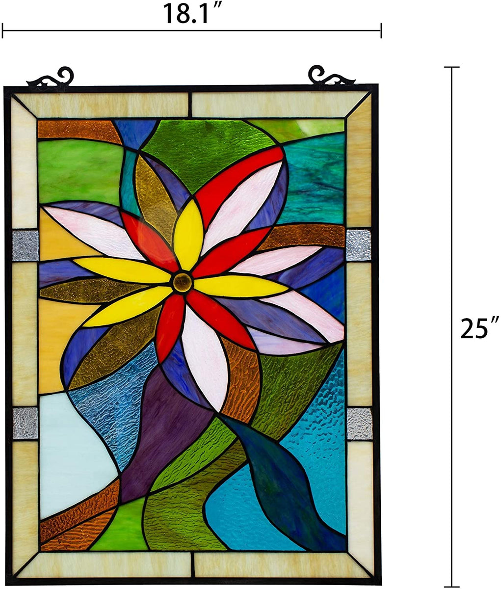 Floral Stained Glass Window Panel Suncatcher Color Casual Rectangular Diamond Home 1726