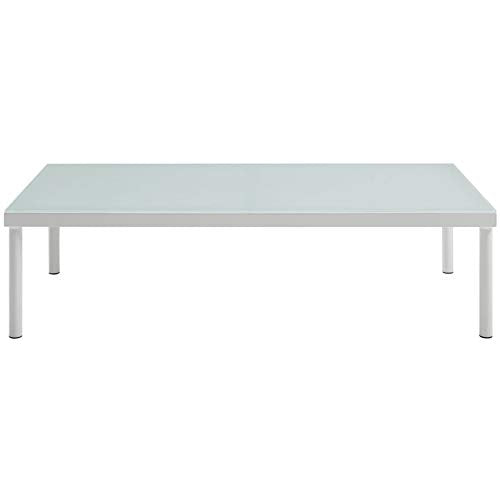 Outdoor Patio Aluminum Coffee Table White Round Glass