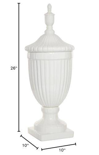 Updated Traditional White Ceramic 26-inches High X 10-inches Wide Gloss Urn