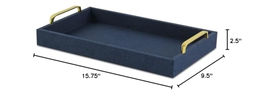 Navy Blue Linen and Wooden Tray 18 W X 14 D 7 H Rectangle Wood Medium