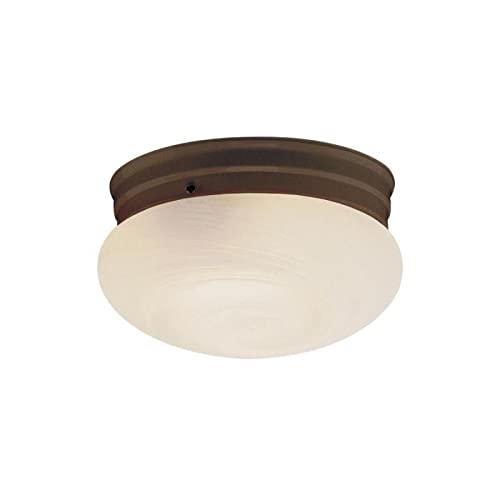 Rubbed Oil Bronze Finish Flush Mount with Marbelized Shade Brown Traditional