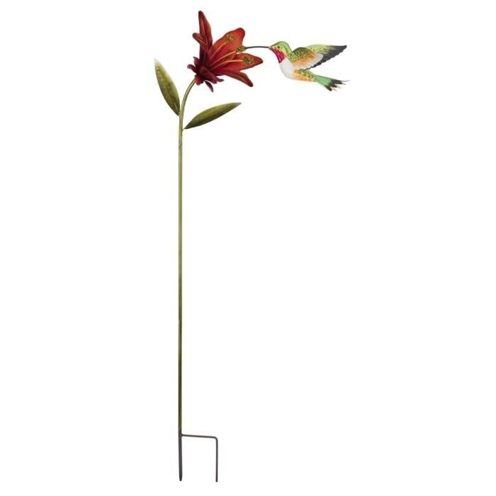 Hummingbird Flower Stakes Ruby Throated Multi Color Metal