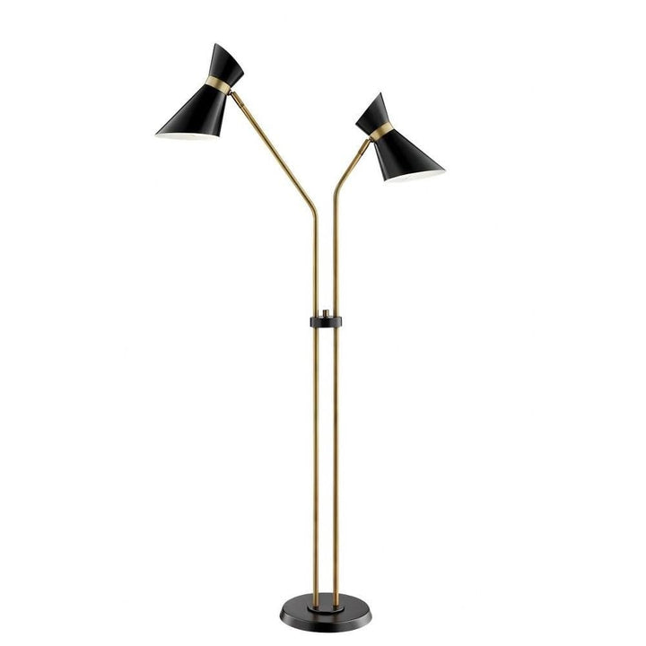 Lite Source Jared 60" Black and Antique Brass 2-Arm Floor Lamp