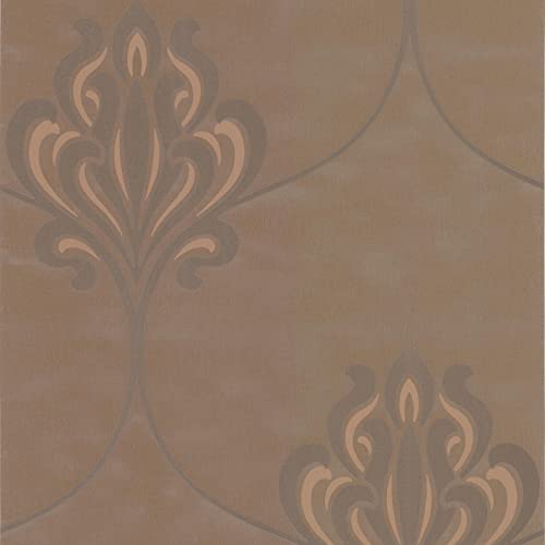 Brown Damask Wallpaper Modern Contemporary Paper Washable