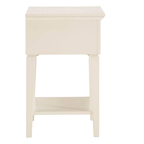 White Finish Beige Linen Drawer Face 1-Drawer Nightstand Americana raditional