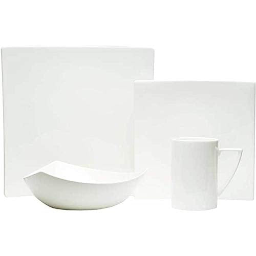 Extreme White Square 4pc. Dinnerware Set Solid Casual Formal Modern Contemporary