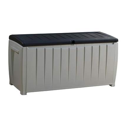 Novel 90 Gallon Black And Grey Plastic Deck Storage Box Lockable Water Resistant