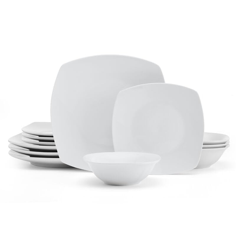 12pc Dw Set White Solid Casual Round Porcelain 12 Piece Dishwasher Safe