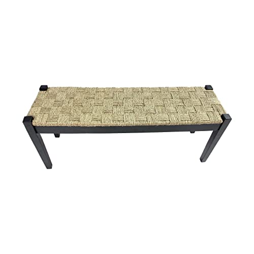 Shambles Seagrass Wood Bench Black Brown Striped Pattern Acacia Handmade