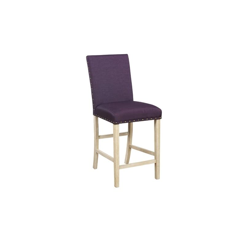 Fabric Counter Height Stool Purple Mid-Century Modern Wood Natural Finish