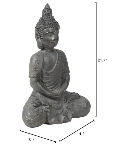 Gray Mgo 21.7in. H Meditating Buddha Garden Statue Grey Oriental Magnesium Oxide