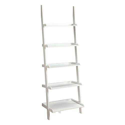 6ft Leaning Bookcase Ladder Shelf Wood 5 Tier Bookshelf Tilted