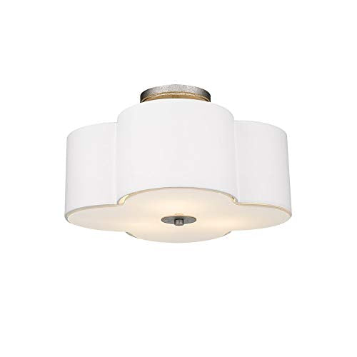 16" Scalloped Semi Flush Ceiling Fixture Metallic Transitional Metal Dimmable