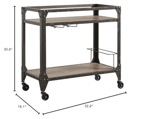 Metropolitan Charcoal Grey Industrial Metal Mobile Bar Cart with Wood Shelves