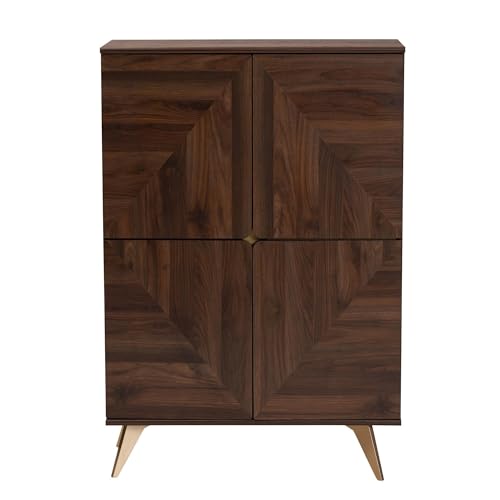 Mid-Century Modern Transitional Walnut Brown Finished Wood Shoe Cabinet Laminate