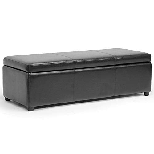 Black Bonded Leather Storage Bench Ottoman Modern Contemporary Solid Rectangle