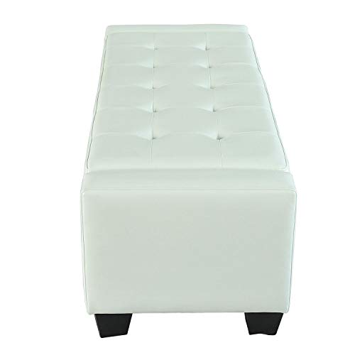 White Faux Leather Storage Ottoman Bench Solid Transitional