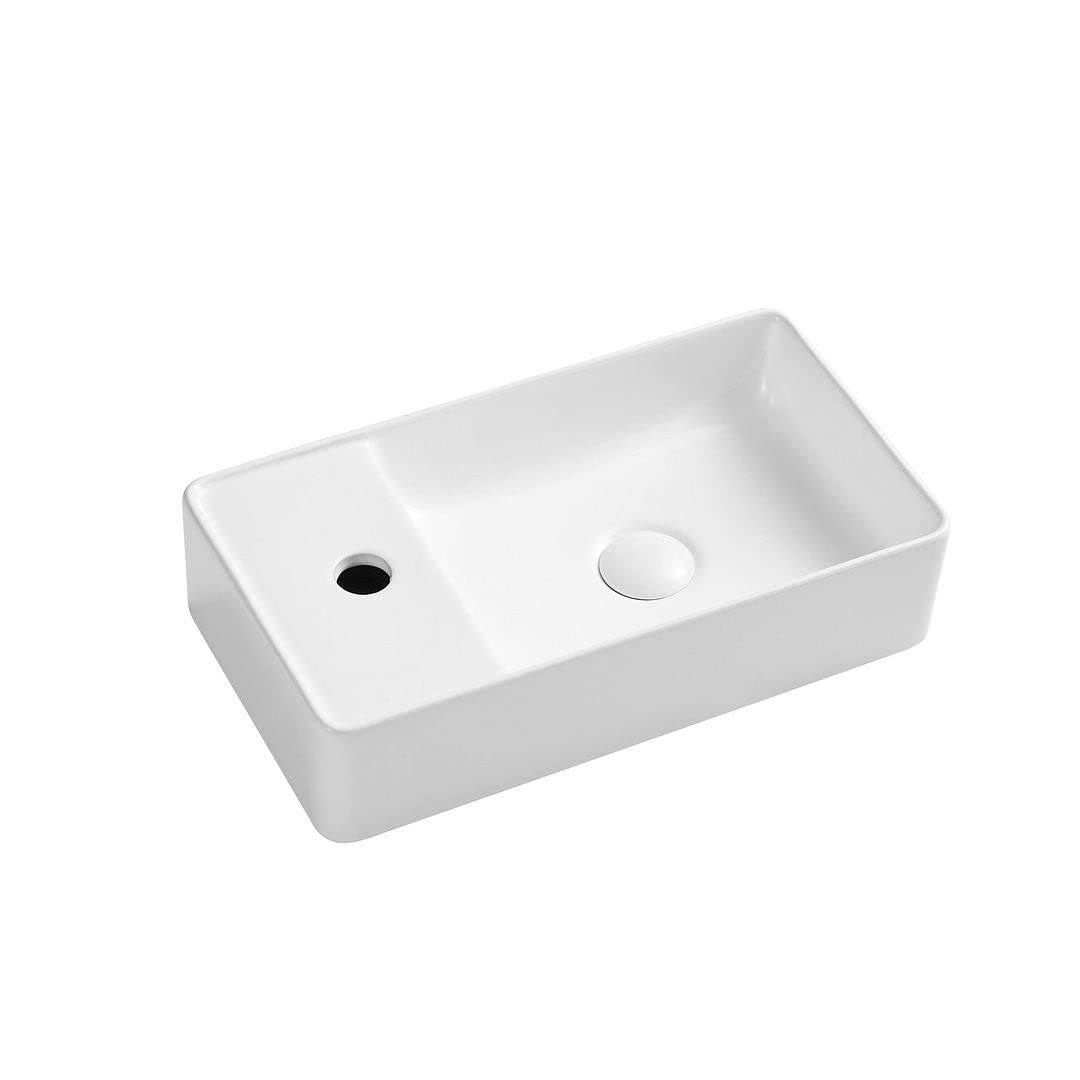 Small Wall-Mounted Bathroom Sink with Pop-up Drain 17.9" X 9.8" 4.3" White