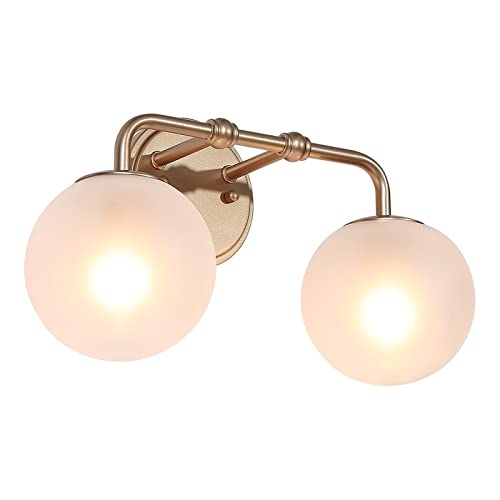 Modern Gold 2-Light Linear Bathroom Vanity Lights Frosted Globe Glass Wall