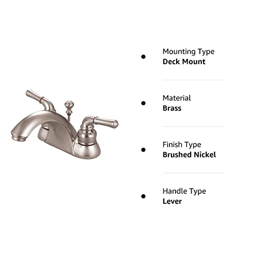 Kingston Brass KB2628B Naples 4-Inch Centerset Lavatory Faucet Brass Pop-Up Brushed Nickel