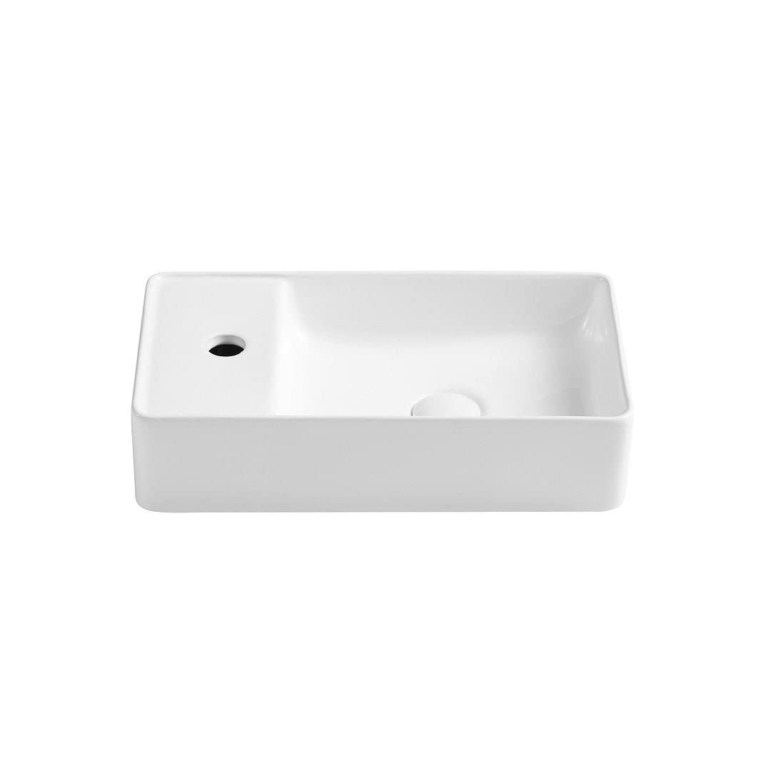 Small Wall-Mounted Bathroom Sink with Pop-up Drain 17.9" X 9.8" 4.3" White