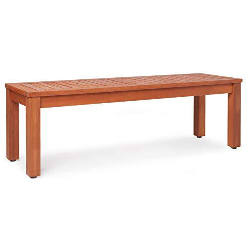 Eucalyptus Backless Patio Bench Natural Mid-Century Modern 100% Fsc Wood Water