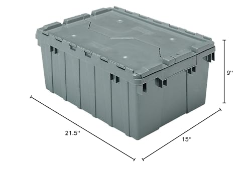 Grey Plastic 21.5-inch X 15-inch 9-inch 8.5 Gal Attached Lid Container