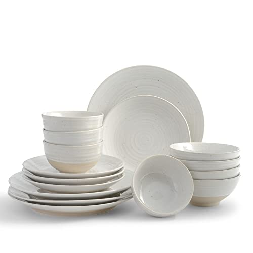 Rustic White 16-Piece Stoneware nnerware Set Textured Casual Round 16 Piece