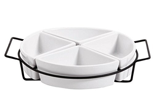 Gibson Elite Gracious Dining Dinnerware 4-Section Tray Set with Metal Rack White