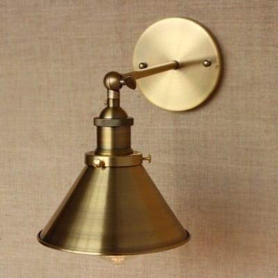 1-Light Wall Sconce with Metal Cone Shade Brass Yellow Industrial Dimmable