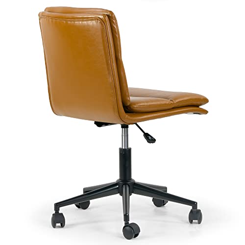 Cappuccino Leather Adjustable Height Swivel Office Chair Brown Modern