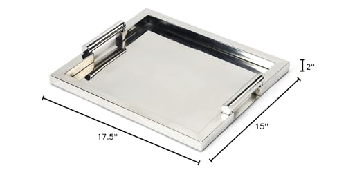 Modern Stainless Steel Serving Tray 2" h X 17.5" w 15" d Silver Solid