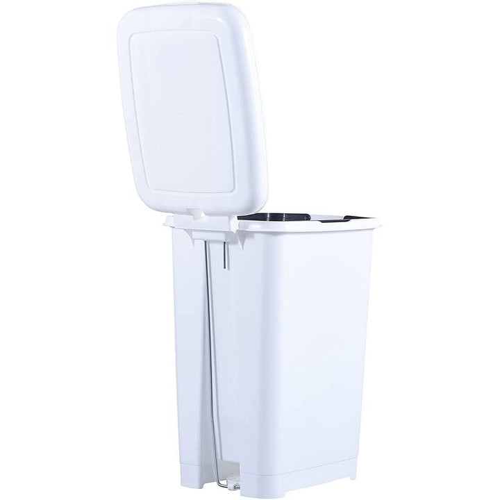 16 Gal Slim Pedal Trash Can White Rectangle Plastic Capacity: 16 gal - White