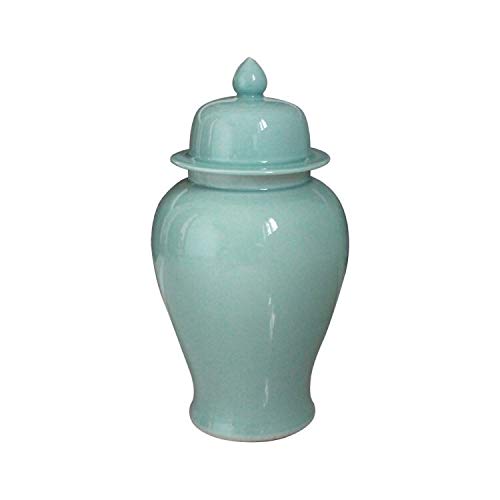 Handmade Temple Decorative Jar Green Porcelain Handcrafted Outdoor Use