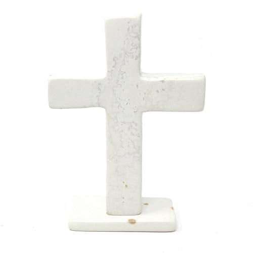 Handmade Standing Cross Off/White Religious Soapstone