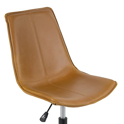 Light Brown Leather Adjustable Height Swivel Office Chair Modern Contemporary