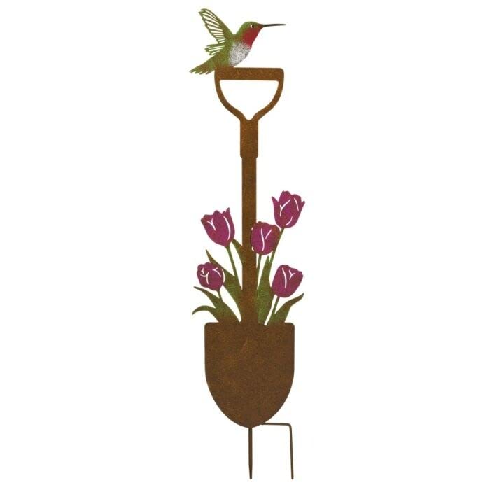 Rustic Shovel Stake Tulip Multi Color Metal