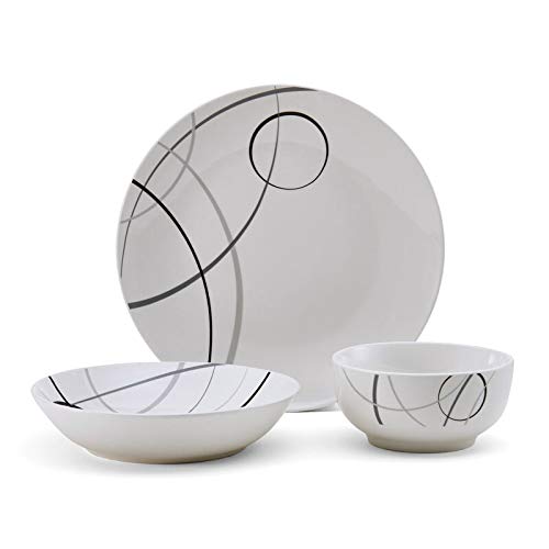 Circles 8pc Dinnerware Set Grey Geometric Modern Contemporary Round Porcelain