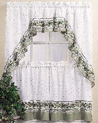 Cottage Ivy 24 Inch Curtain Tier/Swag Set Green Dots Polyester Blend Embroidered