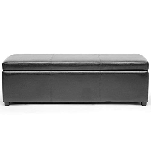 Black Bonded Leather Storage Bench Ottoman Modern Contemporary Solid Rectangle