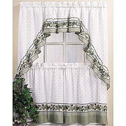 Cottage Ivy 24 Inch Curtain Tier/Swag Set Green Dots Polyester Blend Embroidered