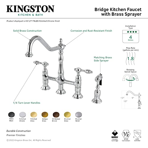 Kingston Brass KS1278TALBS Tudor 8 Inch Center Kitchen Faucet With Brass Sprayer Brushed Nickel