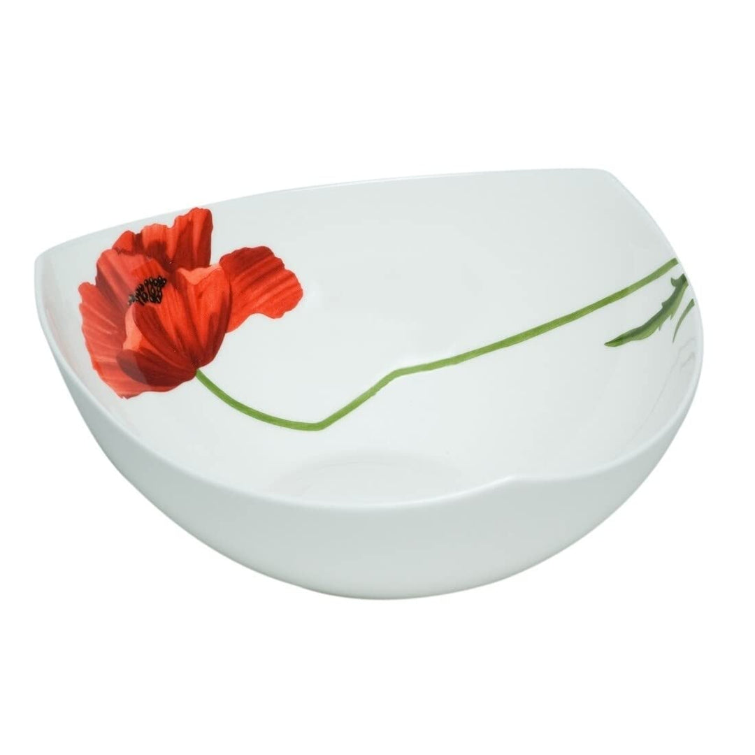 Knight Red Poppy Salad Bowl 9.75" White Floral Bone China 1 Piece Microwave Safe