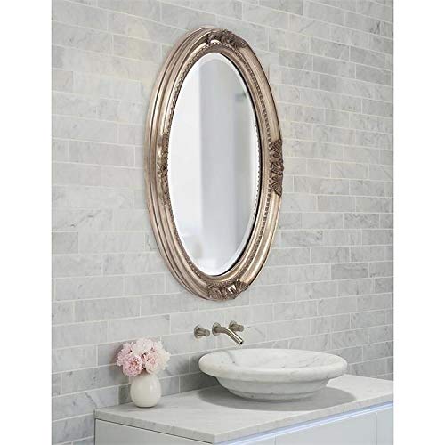 Silver Wood Oval Wall Mirror - Antique French Country Shab Chic Traditional