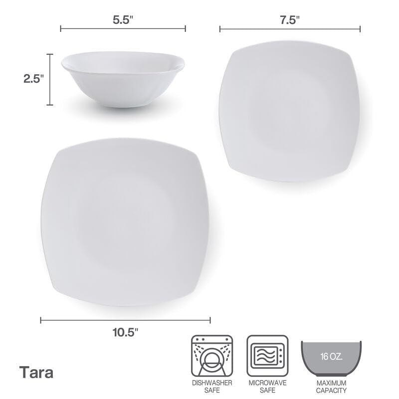 12pc Dw Set White Solid Casual Round Porcelain 12 Piece Dishwasher Safe - Diamond Home USA