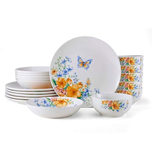 18pc Dinnerware Set Multi Color Floral Casual Round Porcelain 18 Piece Microwave Multi-Color - 18 Piece