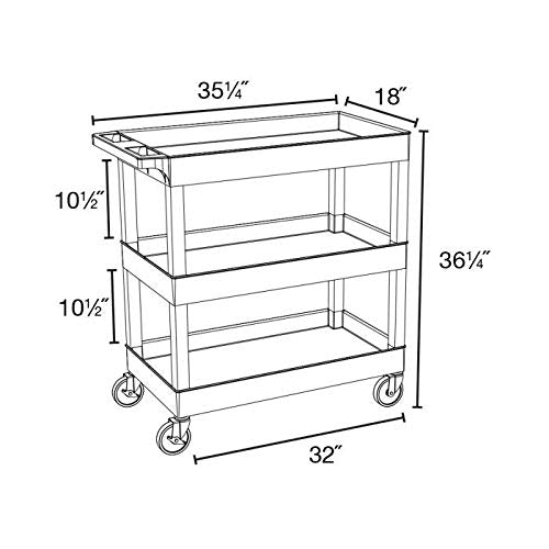 Hd High Capacity 3 Tub Shelves Grey Cart Modern Contemporary Rectangular Plastic