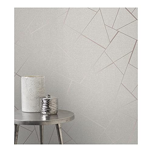 Quartz Rose Gold Fractal Wallpaper 20.5 X Grey Geometric Vinyl Washable