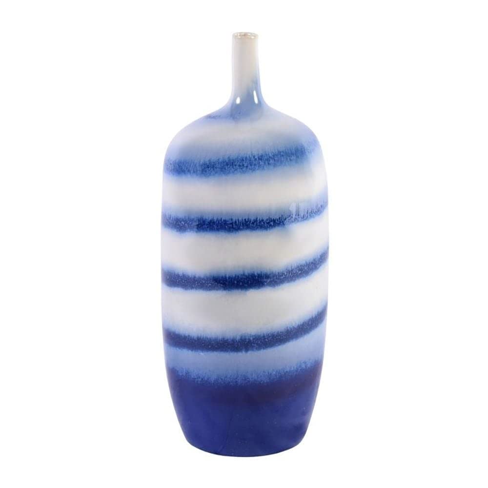 Blue White Horizontal Stripped Vase Large Porcelain