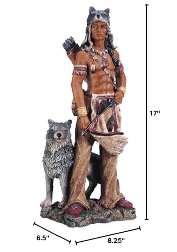 17" h Indian Warrior with Wolf Statue Native American Decoration Figurine - Diamond Home USA